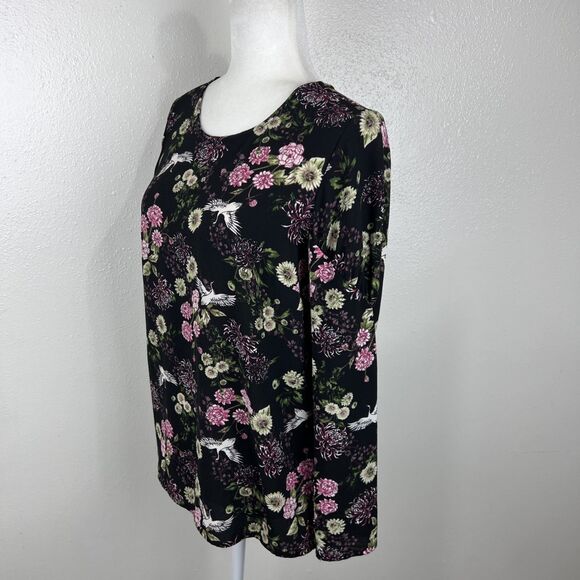 Kensie Blouse Women Extra Small Black Pink Floral All Over Print Long Sleeve - Picture 2 of 13